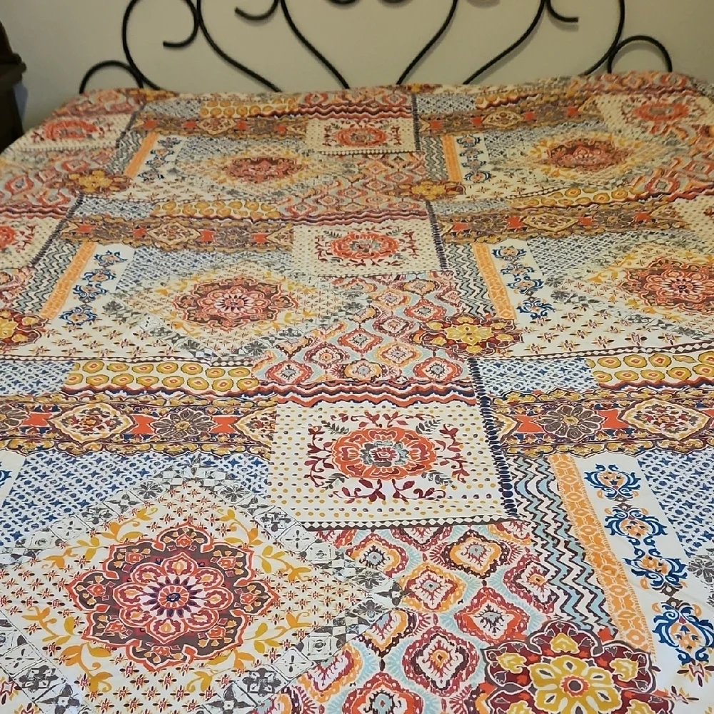 Anthology Jodpur Cream Gray Orange Embroidered Boho Reversible Full Comforter